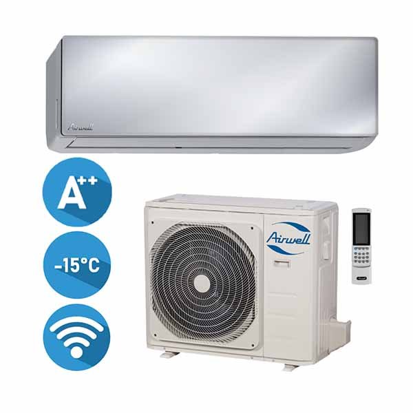 Airwell HARMONIA Mirror HDMB-070N-09M22-MR/YDAB-070H-09M22 efektyvus šildymas iki -15°C